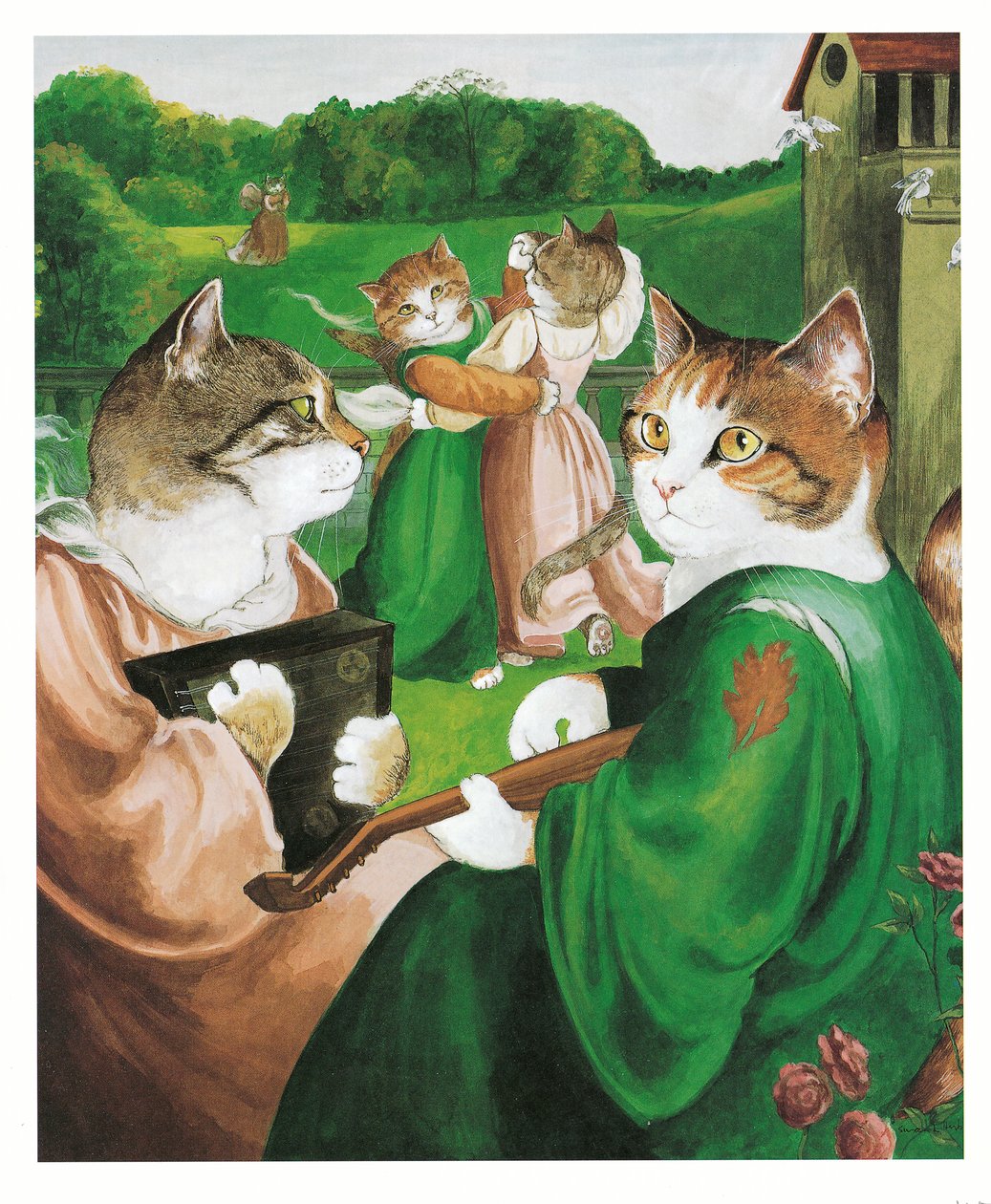 Ilustracja z książki Koty prerafaelitów (wyd. 1999) autorstwa Susan Herbert