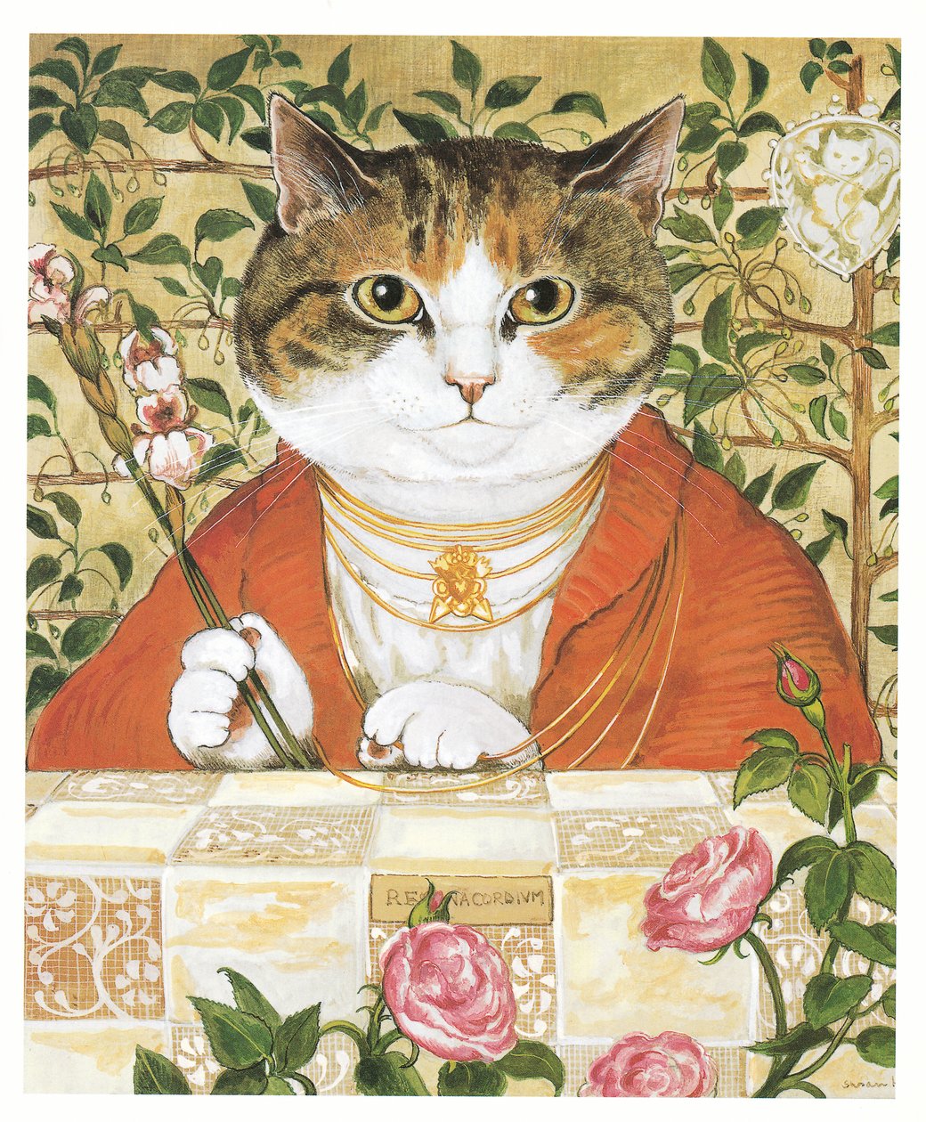 Ilustracja z książki Koty prerafaelitów (wyd. 1999) autorstwa Susan Herbert