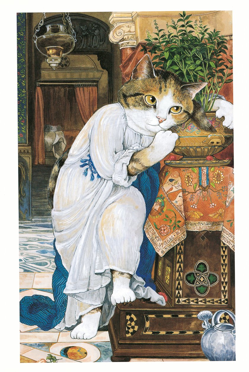 Ilustracja z książki Koty prerafaelitów (wyd. 1999) autorstwa Susan Herbert