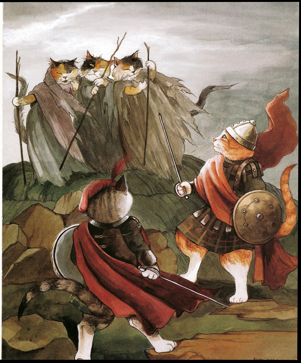 Ilustracja z książki Shakespeare Cats (wyd. 1996) autorstwa Susan Herbert