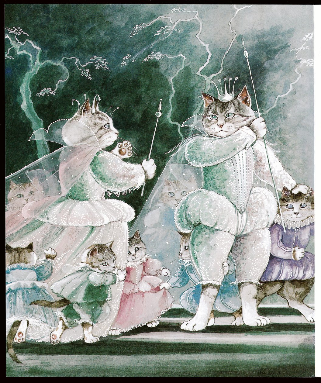 Ilustracja z książki Shakespeare Cats (wyd. 1996) autorstwa Susan Herbert