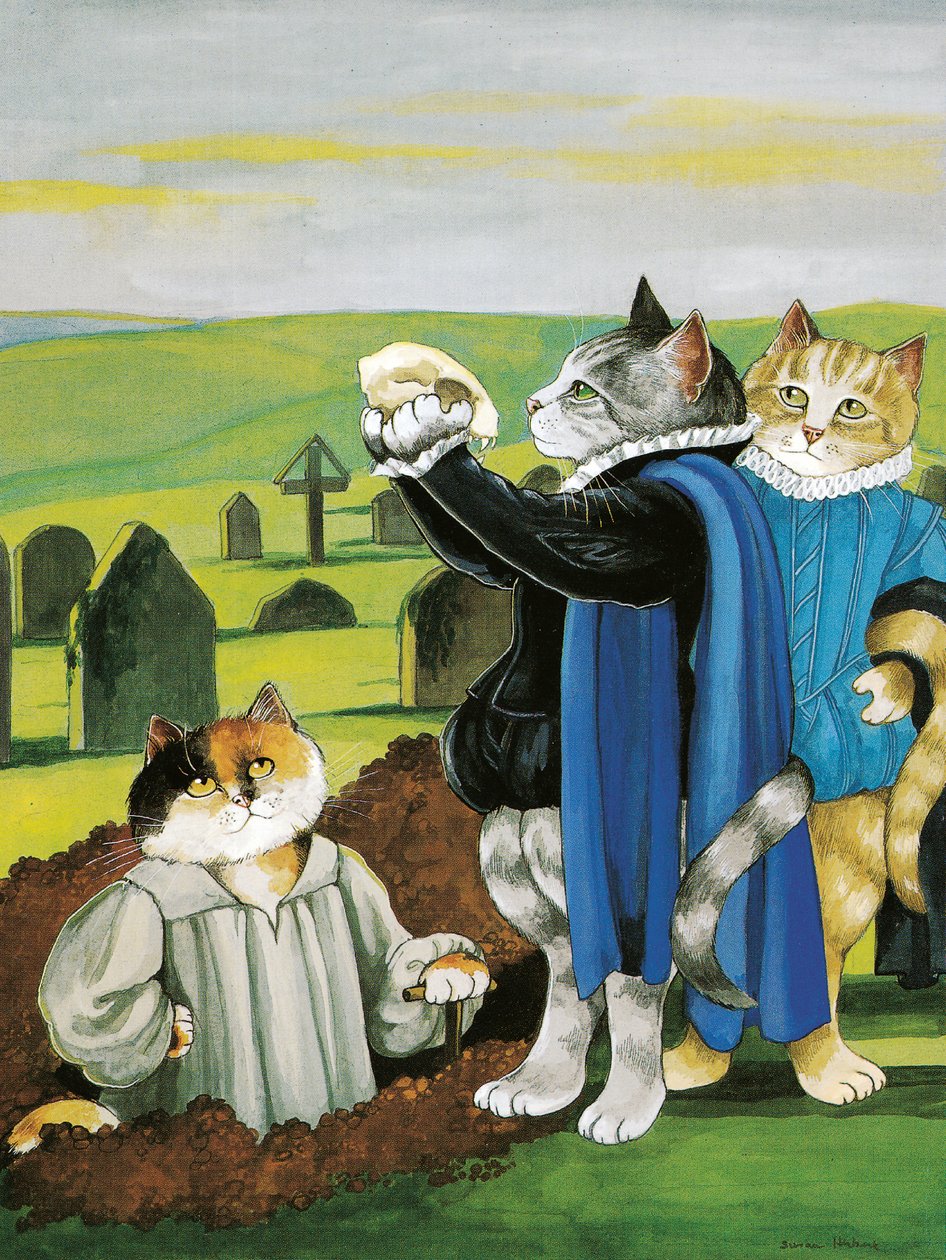 Ilustracja z Shakespeare Cats: Poster Book (wyd. 2016) autorstwa Susan Herbert