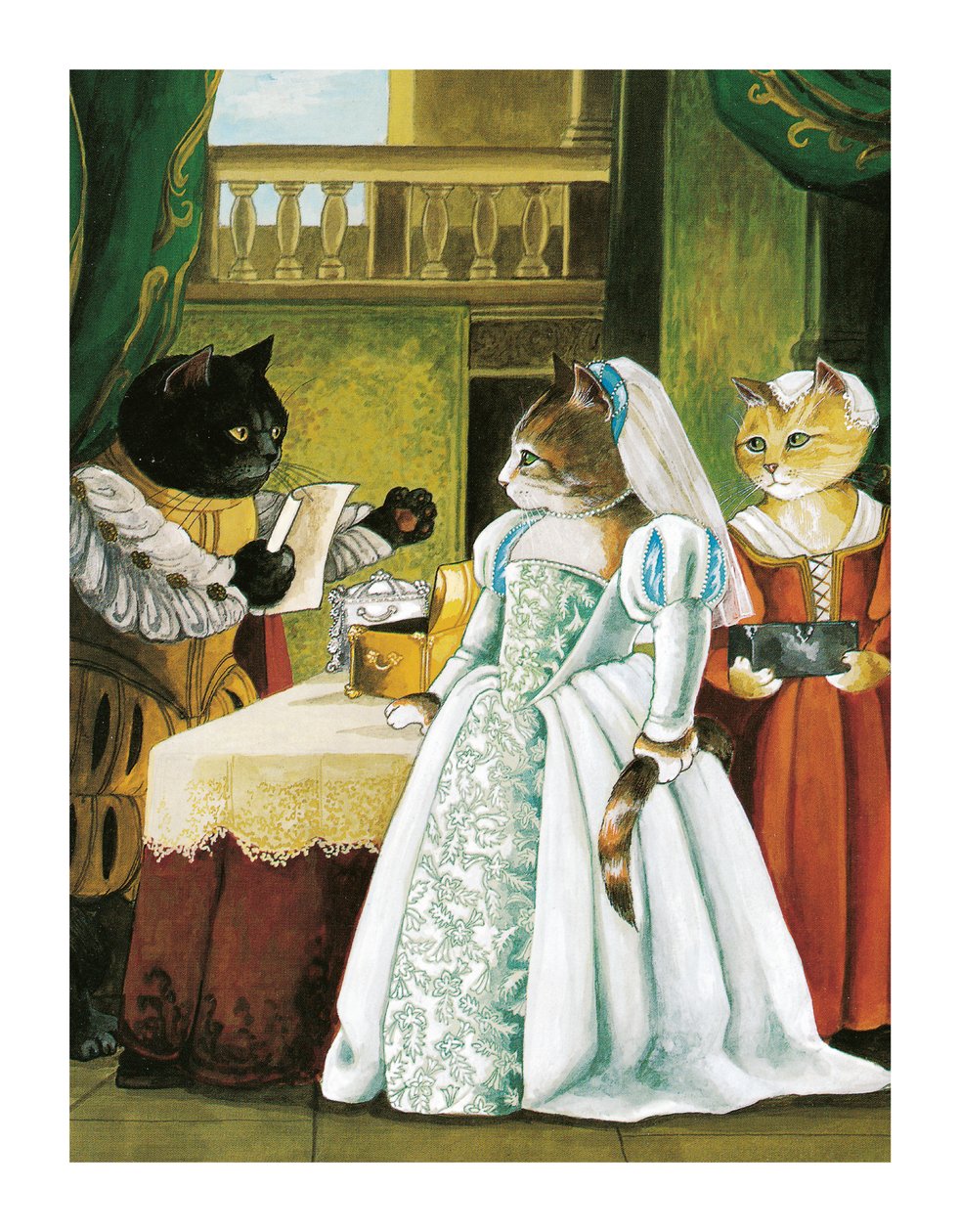 Ilustracja z Shakespeare Cats: Poster Book (wyd. 2016) autorstwa Susan Herbert