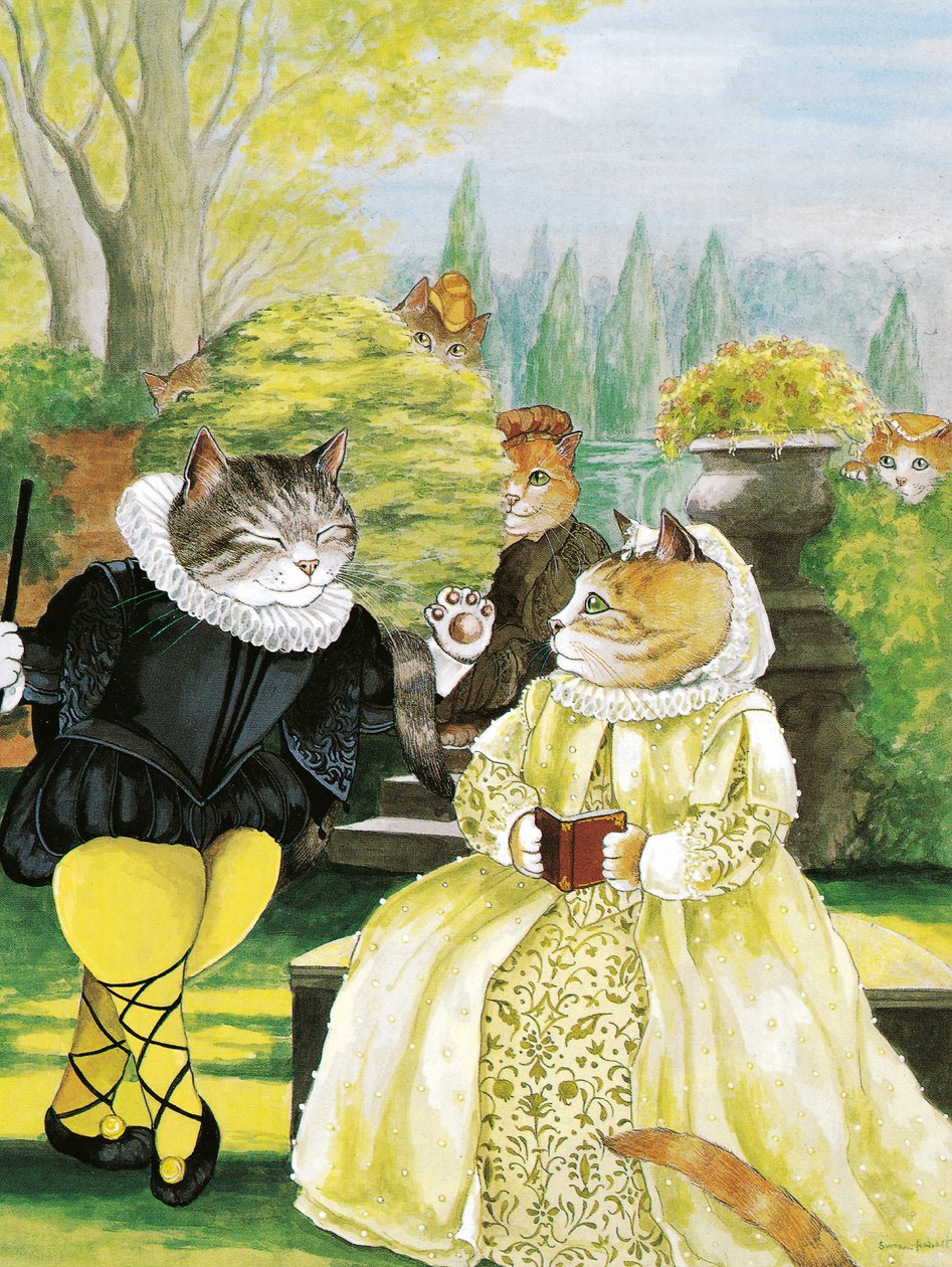 Ilustracja z Shakespeare Cats: Poster Book (wyd. 2016) autorstwa Susan Herbert