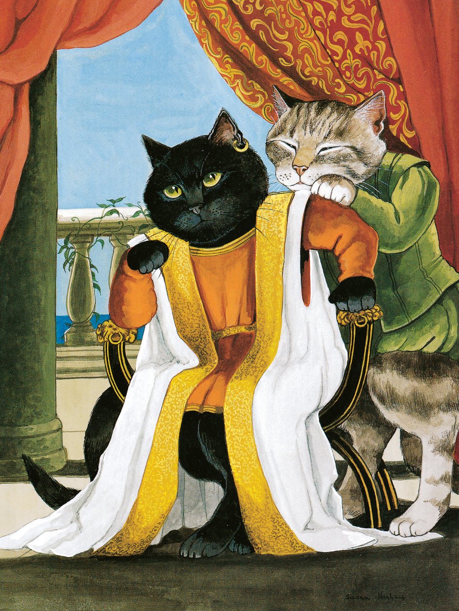 Ilustracja z Shakespeare Cats: Poster Book (wyd. 2016) autorstwa Susan Herbert