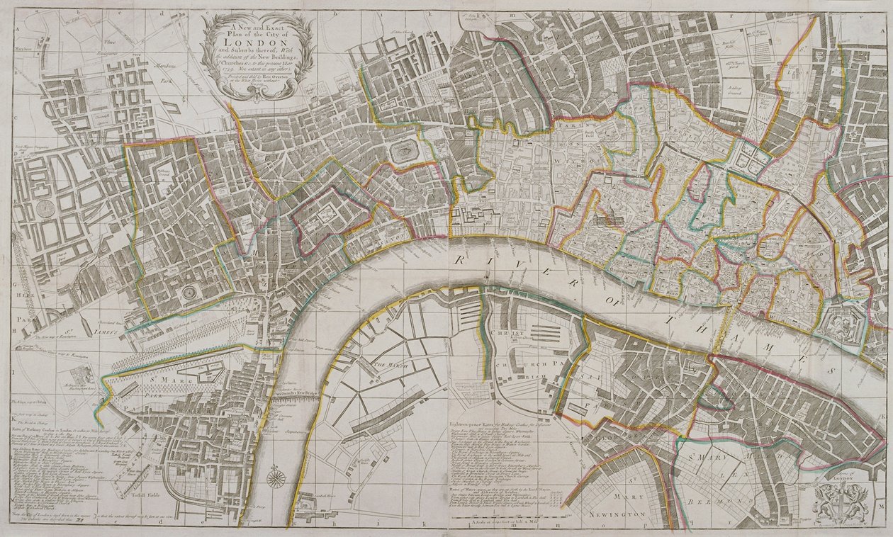 Mapa Westminster, City of London, Southwark i okolic, 1739 autorstwa Sutton Nicholls