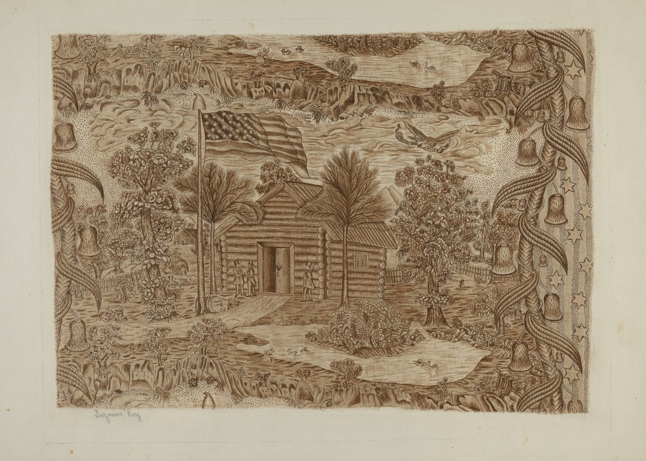 Historyczna tkanina drukowana, ok. 1930 r. 1940. autorstwa Suzanne Roy