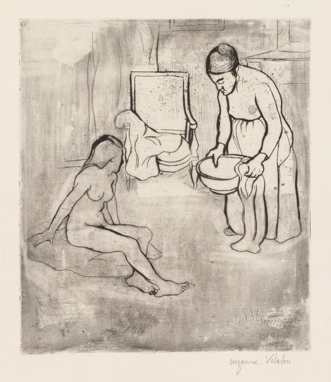 Babcia z Louise, nago siedząca na podłodze autorstwa Suzanne Valadon