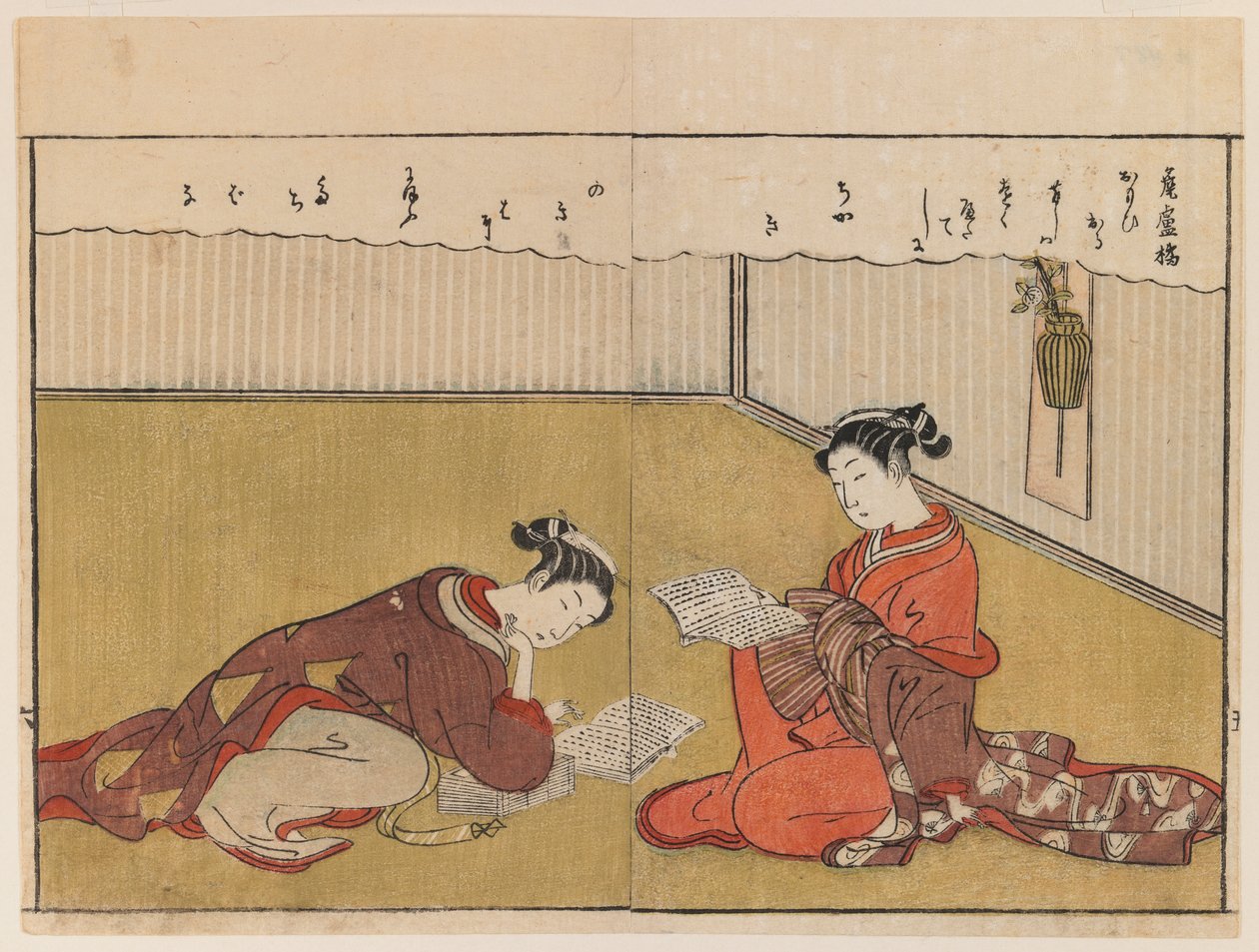 Strona z Haru no Nishiki, 1771 (drewnodruk) autorstwa Suzuki Harunobu