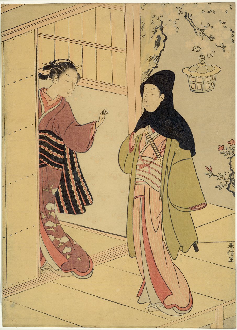 Wizyta wieczorna (parodia Junidana Soshi) autorstwa Suzuki Harunobu
