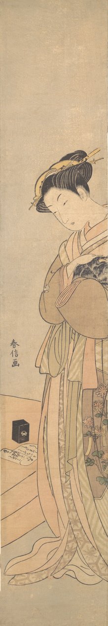 Oiran trzymający czarnego psa, ca. 1769 r., ok. 1769 r. 1769. autorstwa Suzuki Harunobu