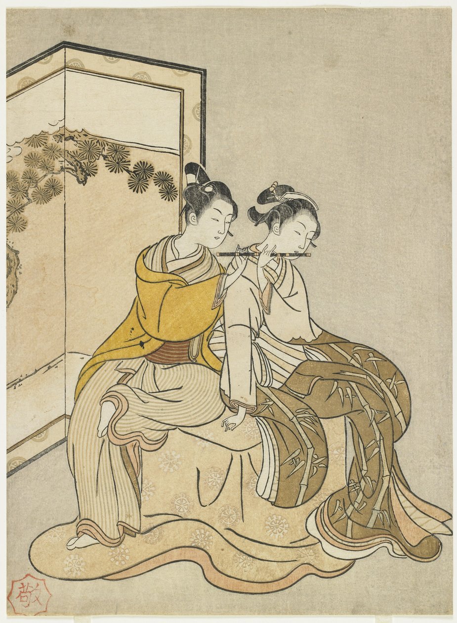 Odcisk kalendarza dla Meiwa 2 oraz mitat cesarza Xuanzonga i Yang Guifei, 1765 r. autorstwa Suzuki Harunobu