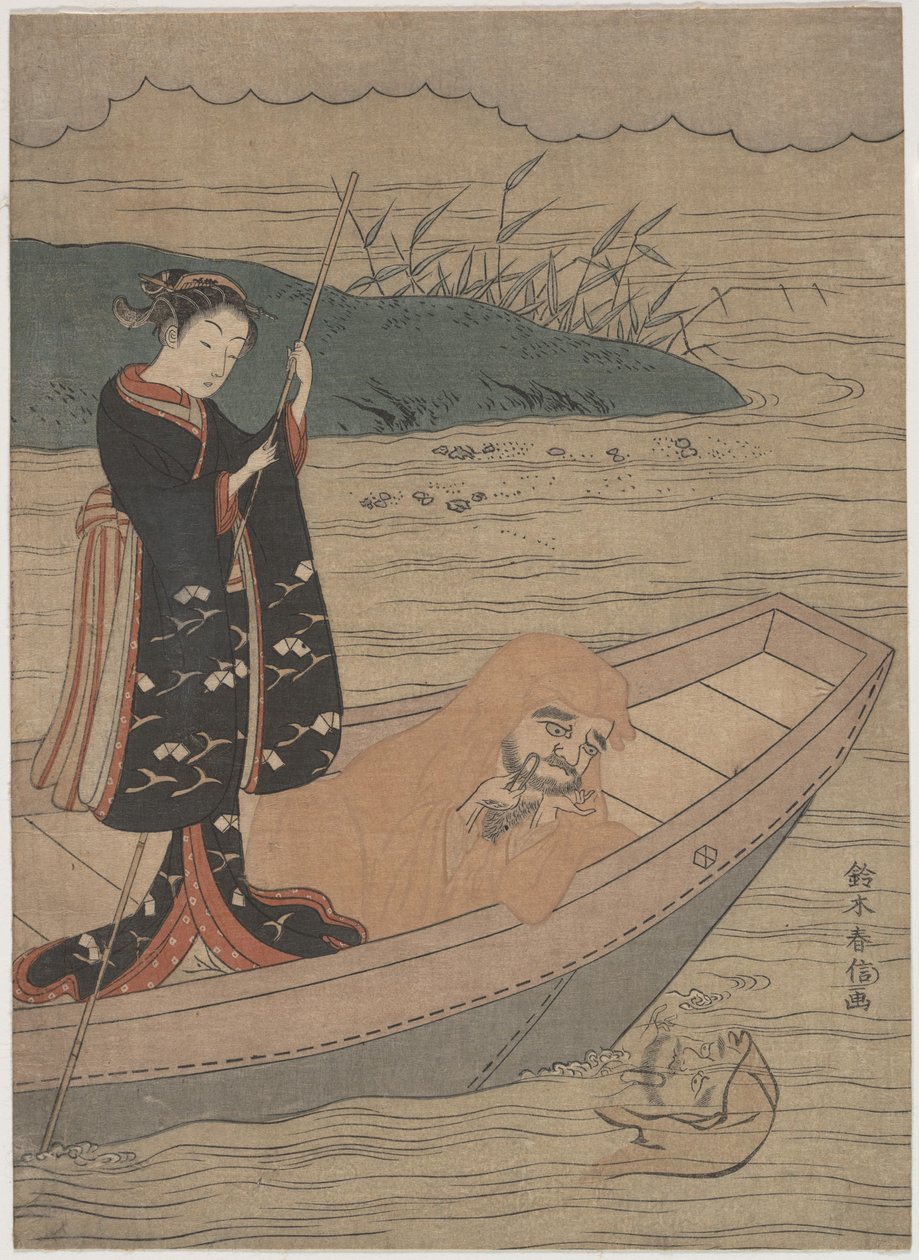 Daruma w łodzi z towarzyszem autorstwa Suzuki Harunobu