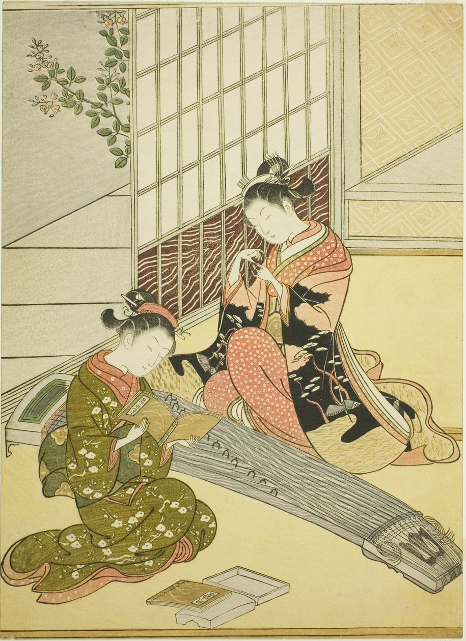Zstępujące gęsi z mostów Koto (Kotoji no rakugan), z serii „Osiem widoków salonu (Zashiki hakkei)” autorstwa Suzuki Harunobu