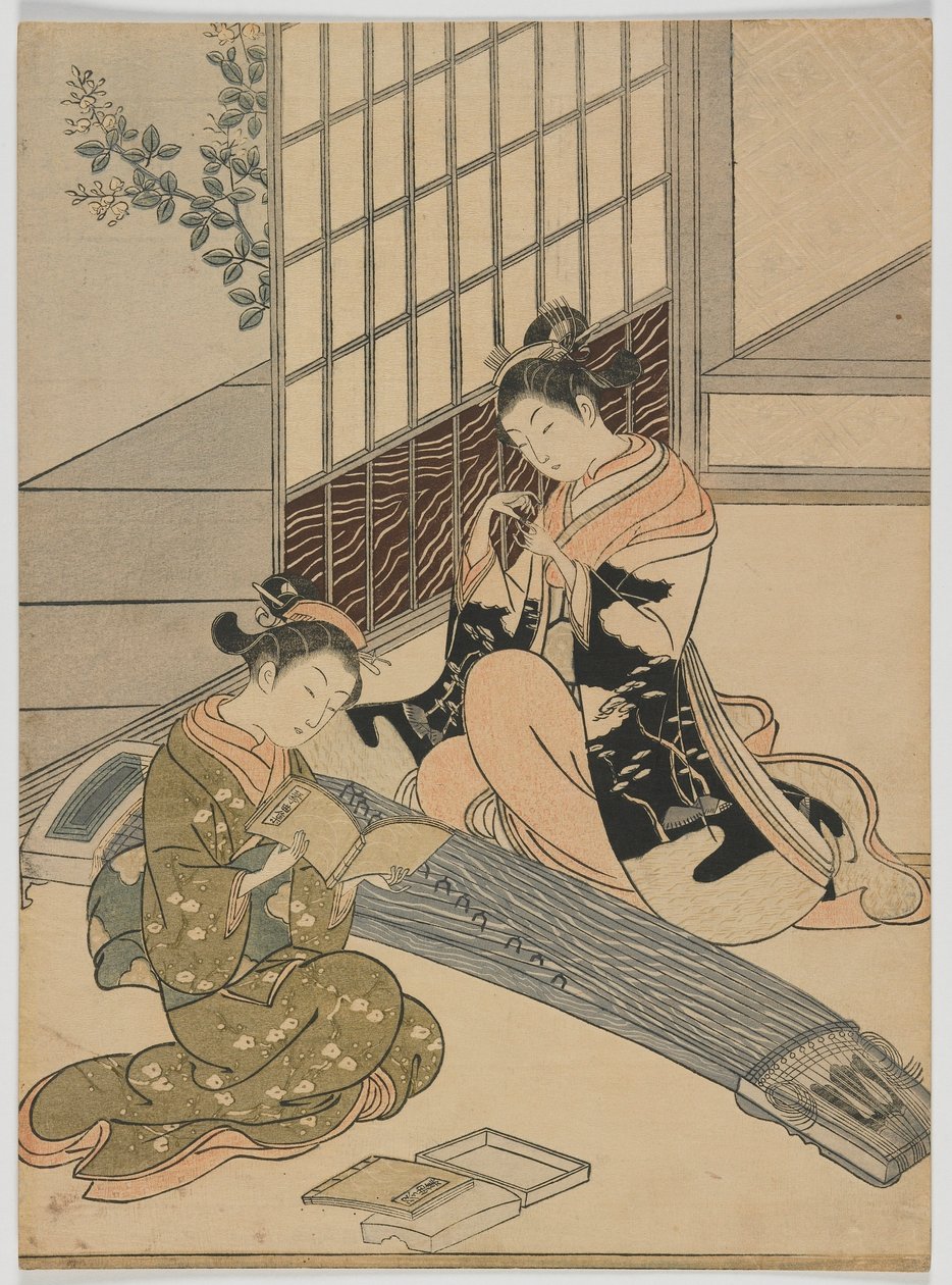 Zstępujące gęsi z Koto, okres Edo, ok. 1766 (kolorowa odbitka drzeworytnicza) autorstwa Suzuki Harunobu