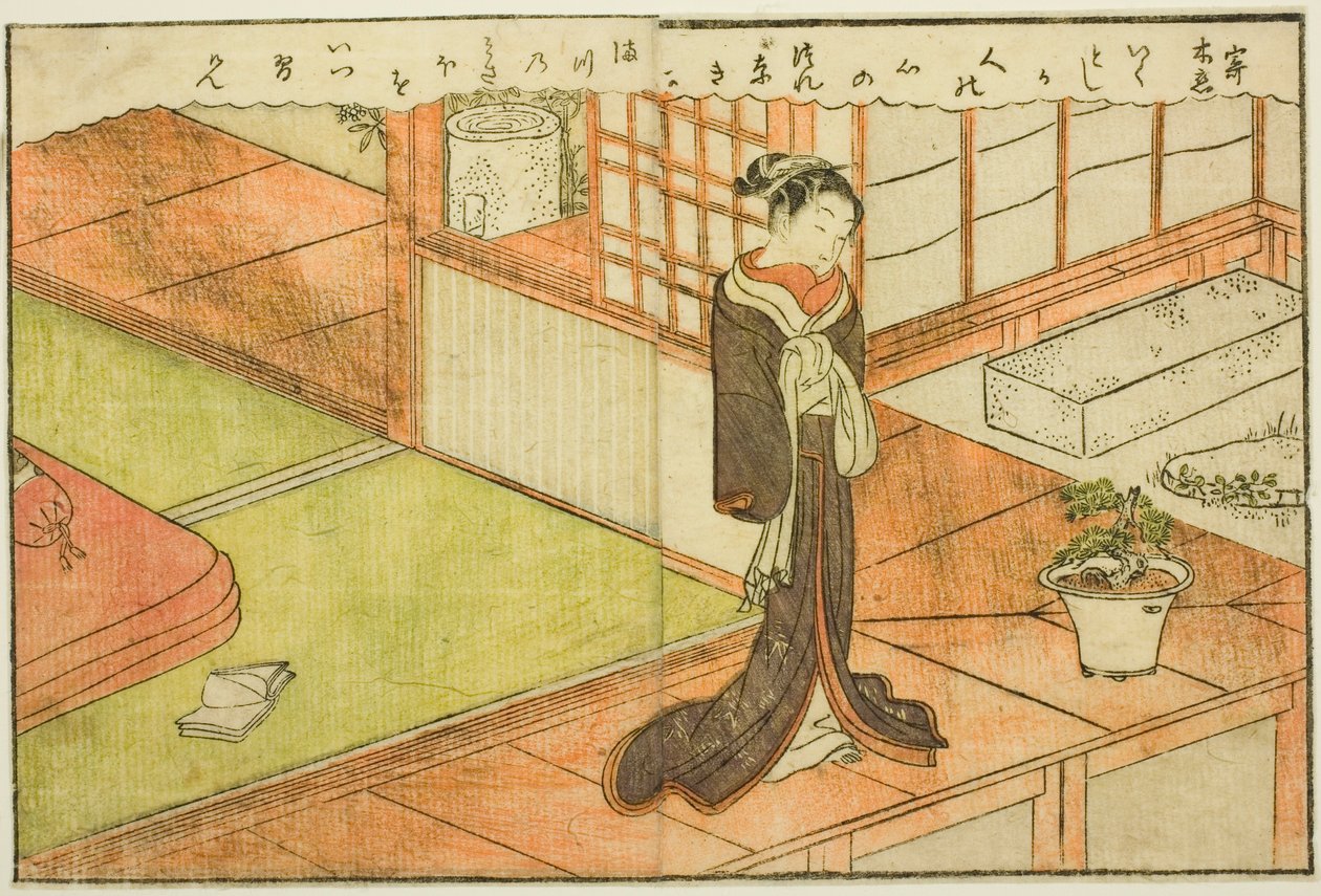 Dwustronicowa ilustracja z tom. 2 z „Picture Book of Spring Brocades (Ehon haru no nishiki)” autorstwa Suzuki Harunobu