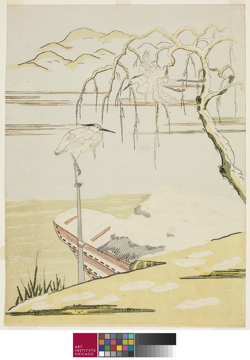 Czapla na śniegu, ok.1768 autorstwa Suzuki Harunobu