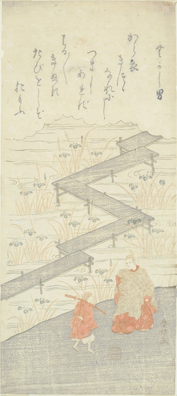 Most ośmioplatformowy (Yatsuhashi), z „Opowieści o Iseiu (Ise Monogatari)” autorstwa Suzuki Harunobu