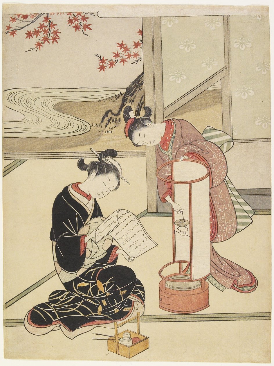 Wieczorny blask latarni, po 1766 r. autorstwa Suzuki Harunobu