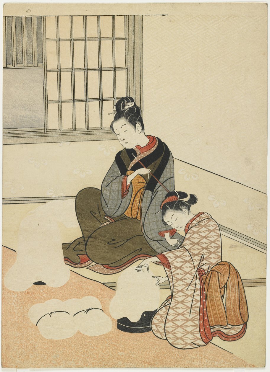 Wieczór Snown Suszarka do Jedwabiu, po 1766 r. autorstwa Suzuki Harunobu