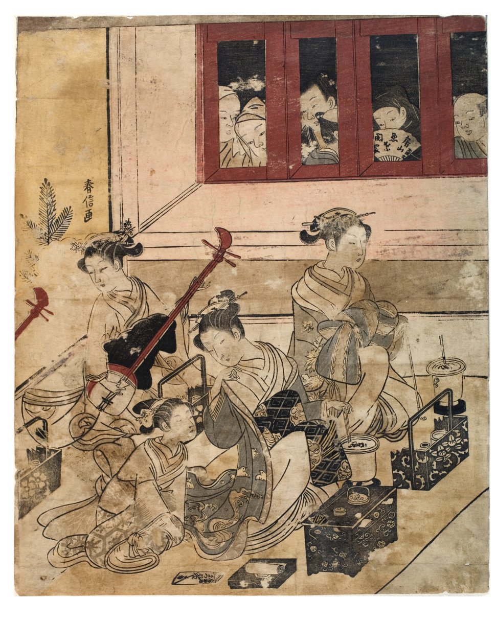 Cztery dziewczyny Yoshiwary w pokoju autorstwa Suzuki Harunobu