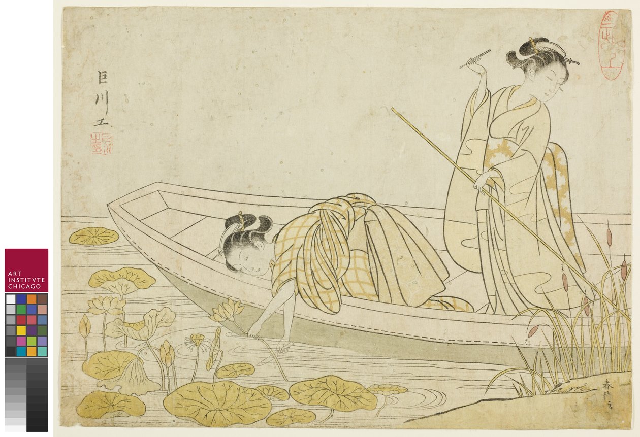 Zbieranie Kwiatów Lotosu, 1765 autorstwa Suzuki Harunobu