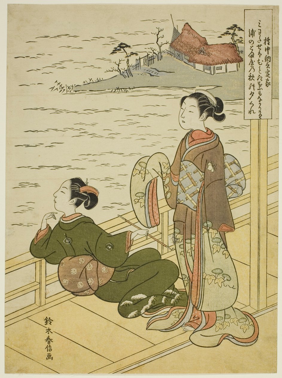 Gonchunagon Sadaie (Fujiwara no Teika), z serii parodii Trzech wieczornych wierszy bez tytułu autorstwa Suzuki Harunobu