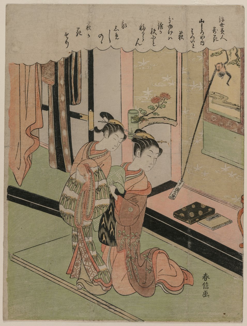 Hatsuito z Yamashiroya porównana do Bush Clover z serii Beauties of the Floating World w porównaniu do kwiatów autorstwa Suzuki Harunobu