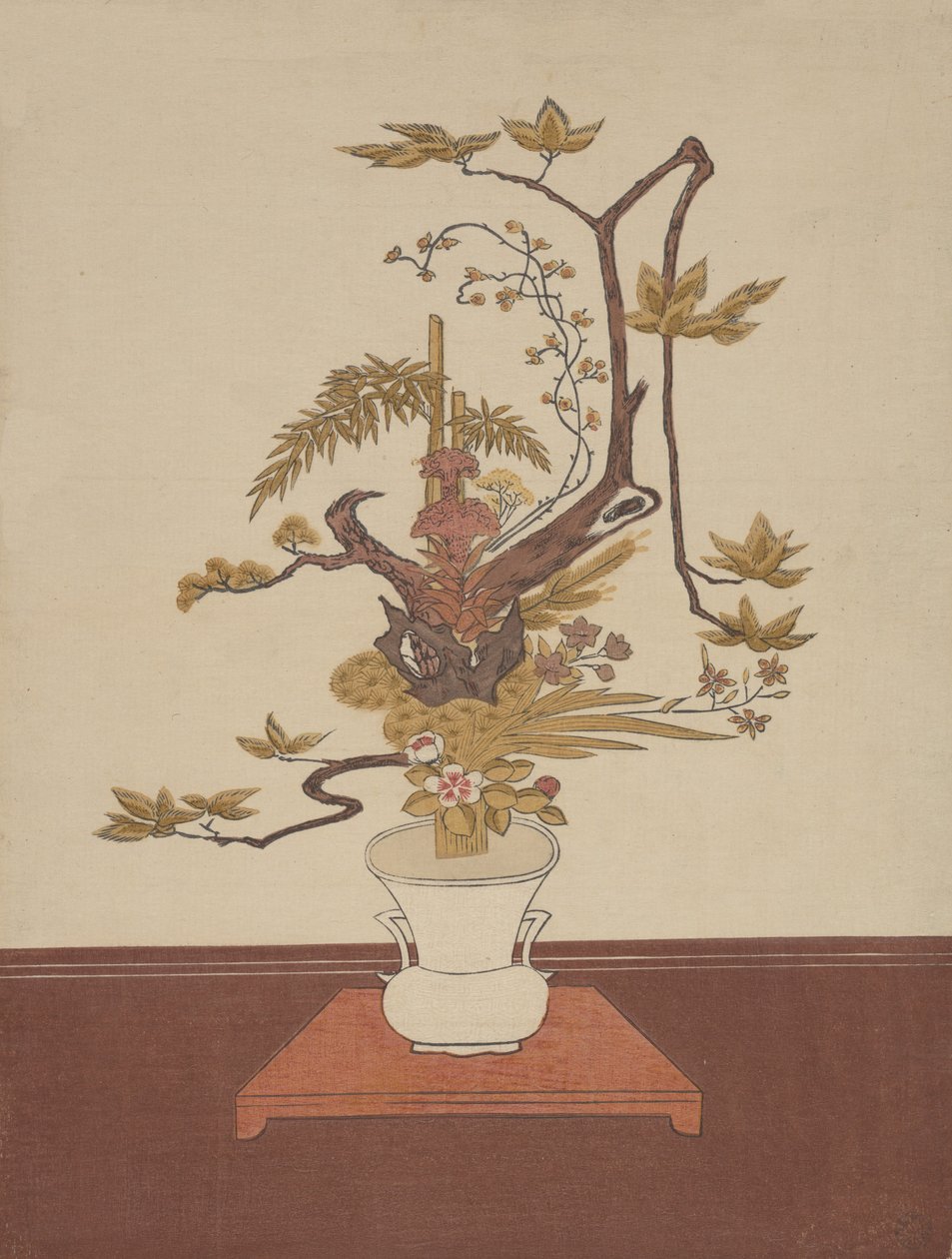 Kompozycja kwiatowa Ike Bana w stylu Ike-no-bo, prawdopodobnie 1765., prawdopodobnie 1765. autorstwa Suzuki Harunobu