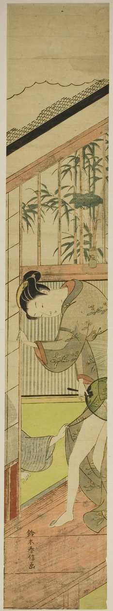 Mężczyzna ciągnący kobietę za kimono autorstwa Suzuki Harunobu
