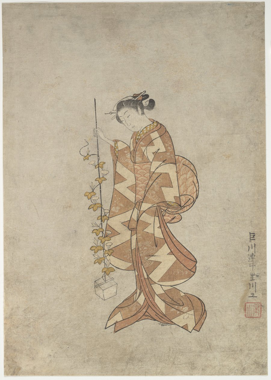 Współczesne przedstawienie poetki Kaga no Chiyo autorstwa Suzuki Harunobu