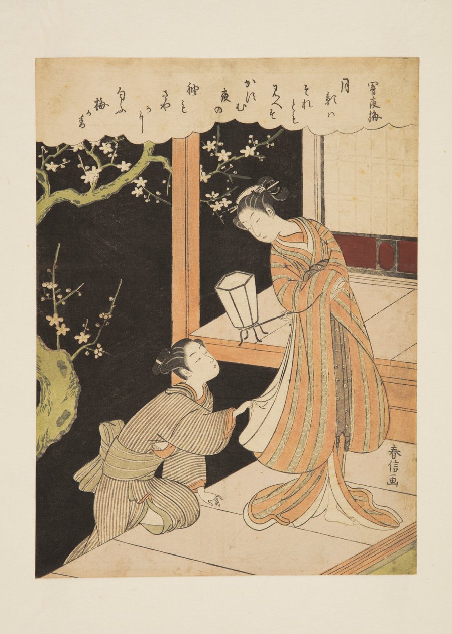 Plum Blossoms on the Dark Night (Yamiyo no ume) (kolorowy drzeworyt) autorstwa Suzuki Harunobu