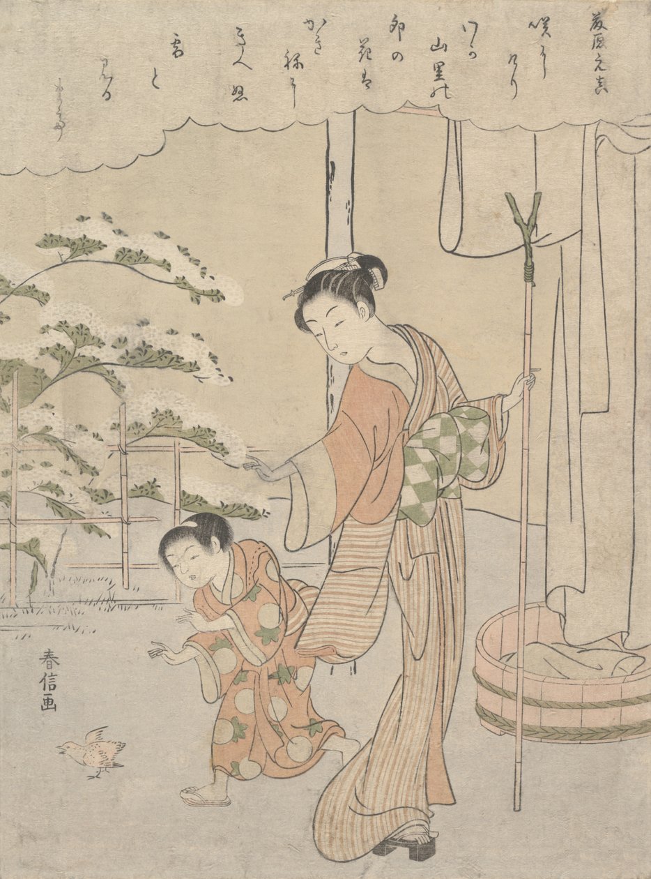 Poemat Fujiwary no Motozane ca. 860 z serii Trzydziestu sześciu poetów, ca. 1768 r., ok. 1768 r. 1768. autorstwa Suzuki Harunobu