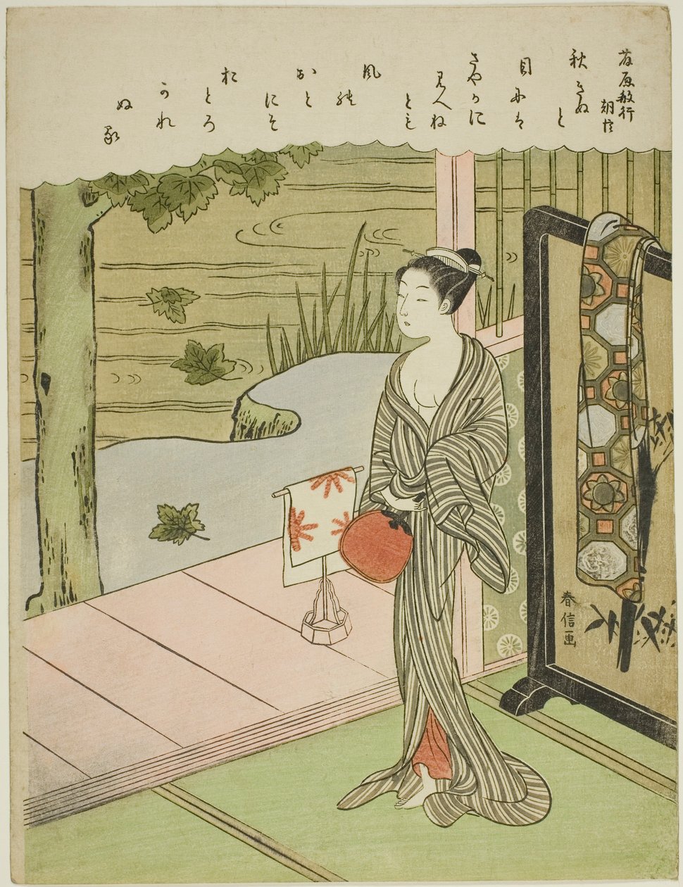 Wiersz Fujiwara no Toshiyuki, z serii bez tytułu Thirty-Six Immortal Poets autorstwa Suzuki Harunobu