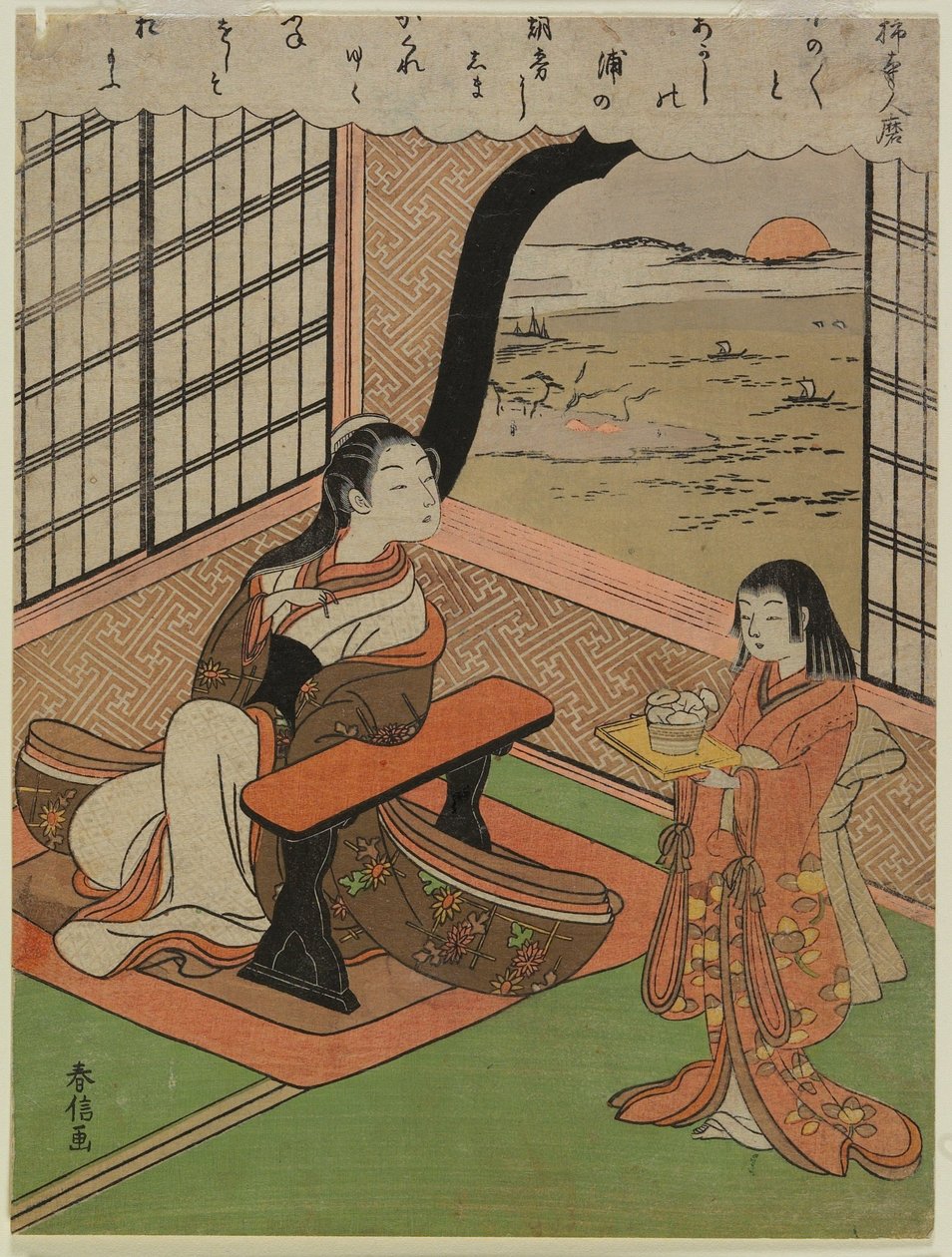Wiersz Kakinomoto Hitomaro autorstwa Suzuki Harunobu