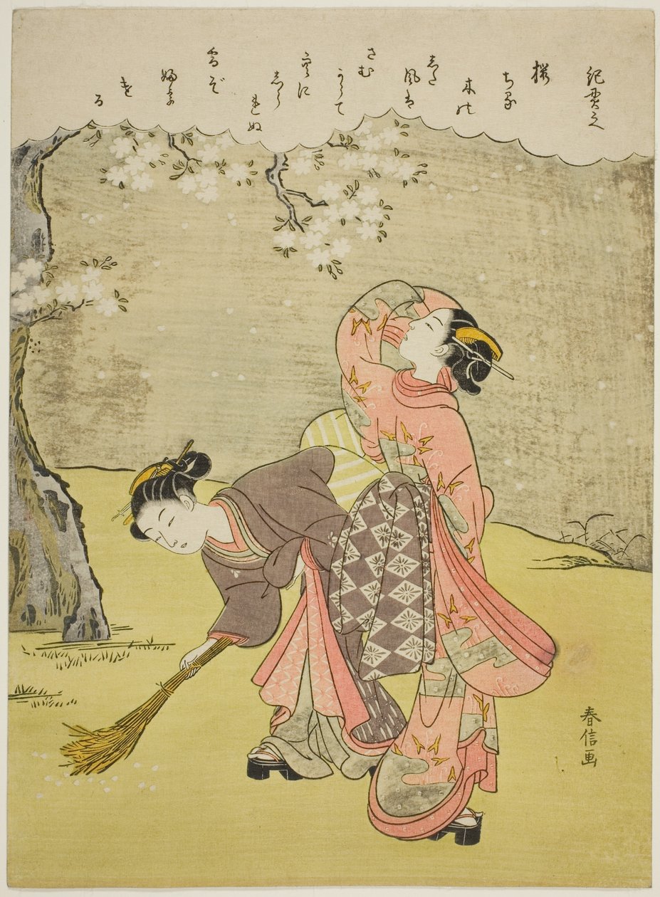 Wiersz Ki no Tsurayuki, z serii bez tytułu Thirty-Six Immortal Poets autorstwa Suzuki Harunobu