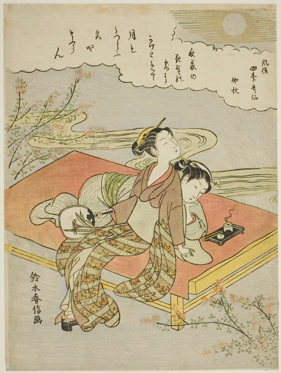 Ósmy miesiąc (Chushu), z serii „Popularne wersje nieśmiertelnych poetów w czterech porach roku (Fuzoku shiki kasen)” autorstwa Suzuki Harunobu