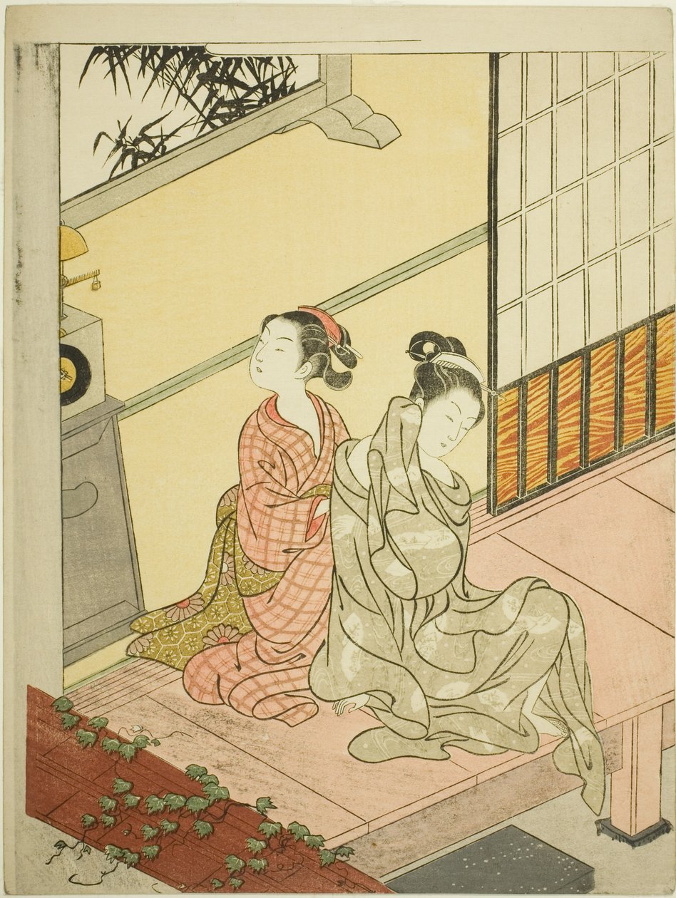 Wieczorny Dzwon Zegara (Tokei no bansho) z serii „Osiem widoków salonu (Zashiki hakkei)” autorstwa Suzuki Harunobu