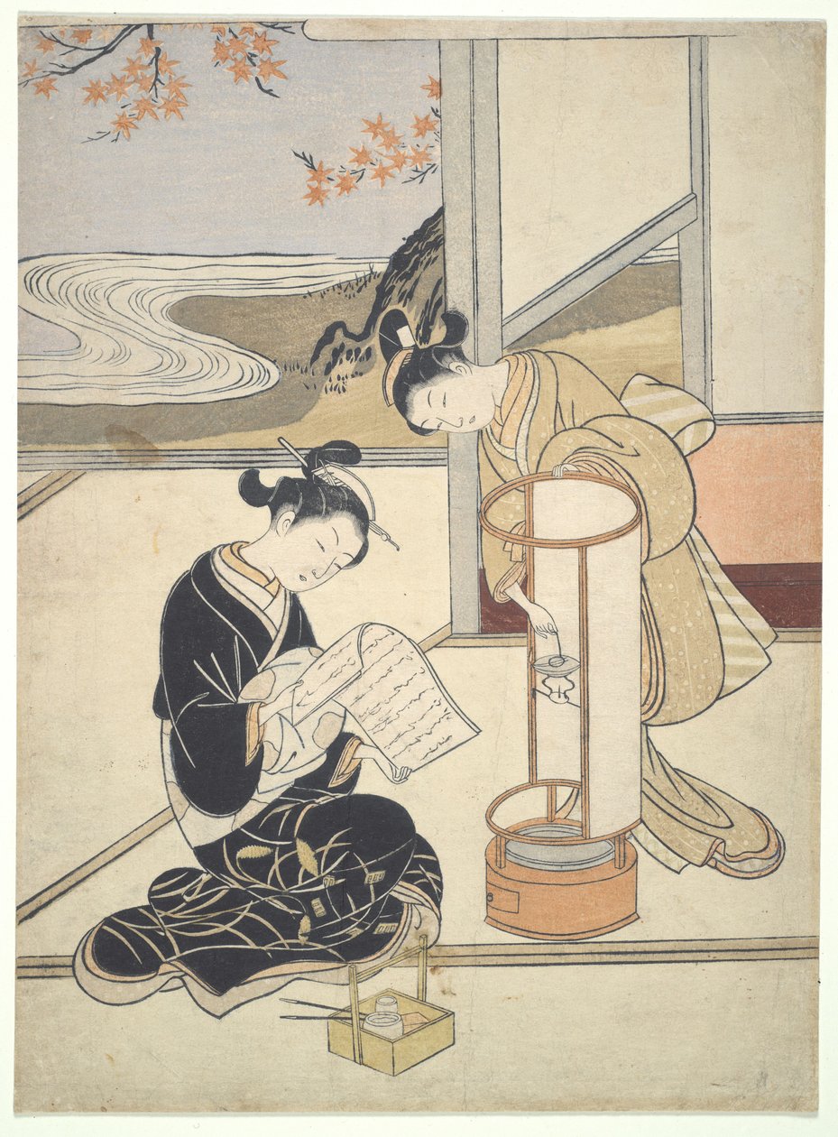 Wieczorna poświata Andonu: Zashiki Hakkei autorstwa Suzuki Harunobu