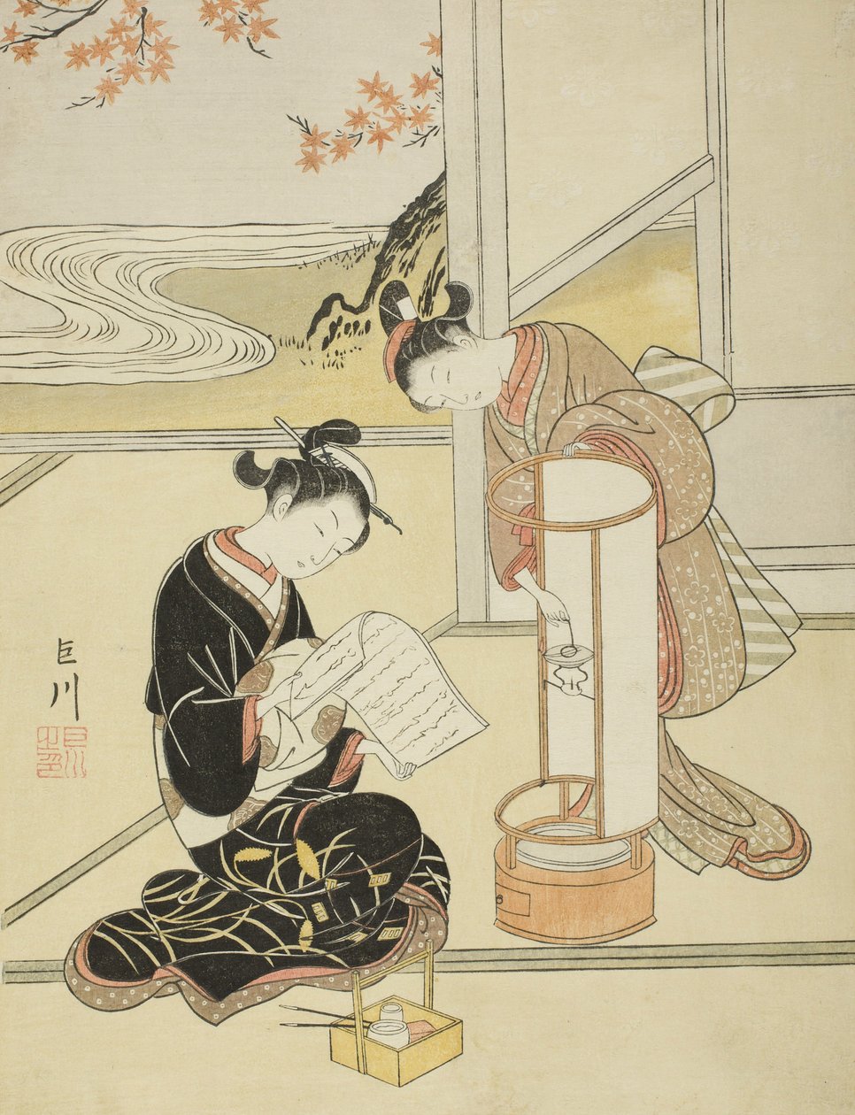 Wieczorny blask lampy autorstwa Suzuki Harunobu