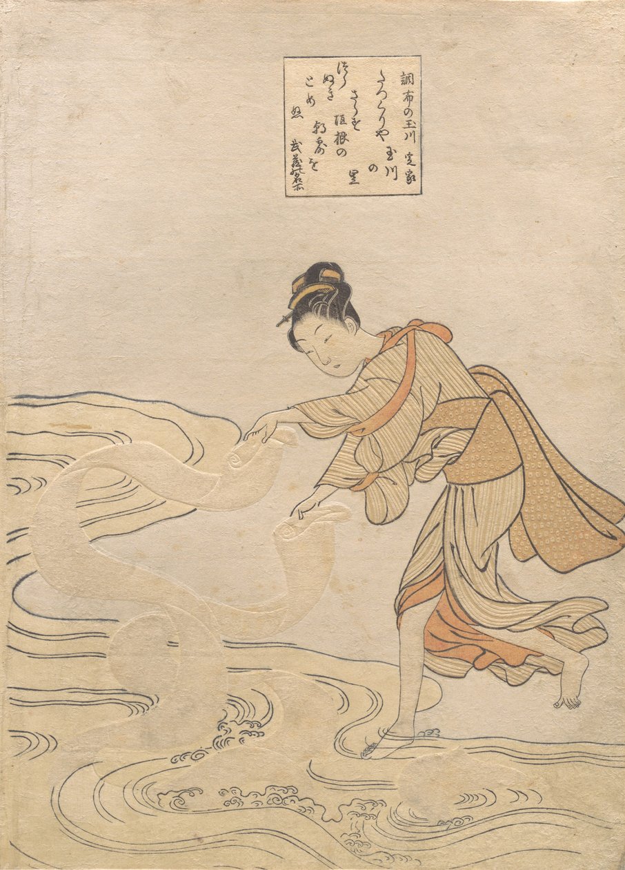 Rzeka Tamagawa rzeki Tjewe l w Chofu Chofu, co? 1768. , komar. 1768. autorstwa Suzuki Harunobu
