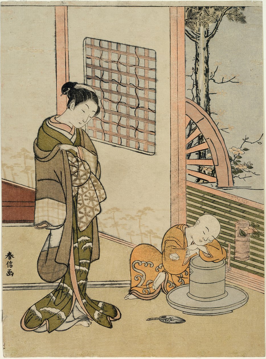 The Sleeping Tea-Boy (parodia Hokaso) autorstwa Suzuki Harunobu