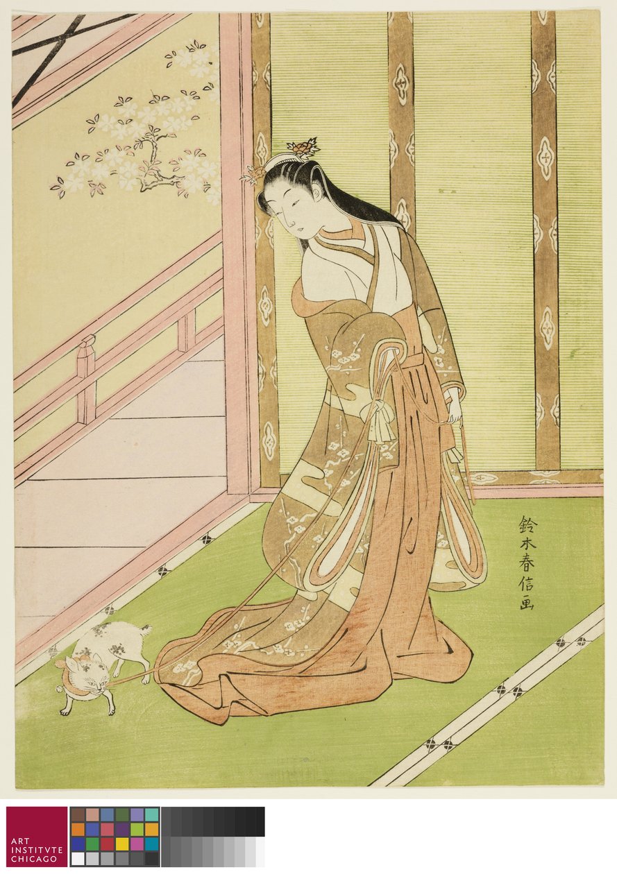 Trzecia księżniczka i jej kot domowy, ok. 1767/68 autorstwa Suzuki Harunobu