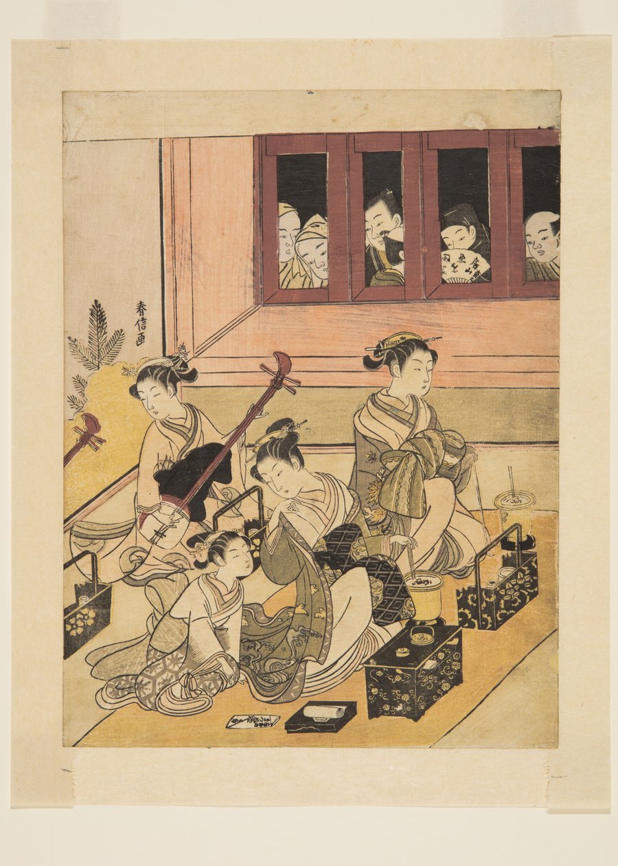 Obserwatorzy i obserwowani (kolorowy drzeworyt) autorstwa Suzuki Harunobu