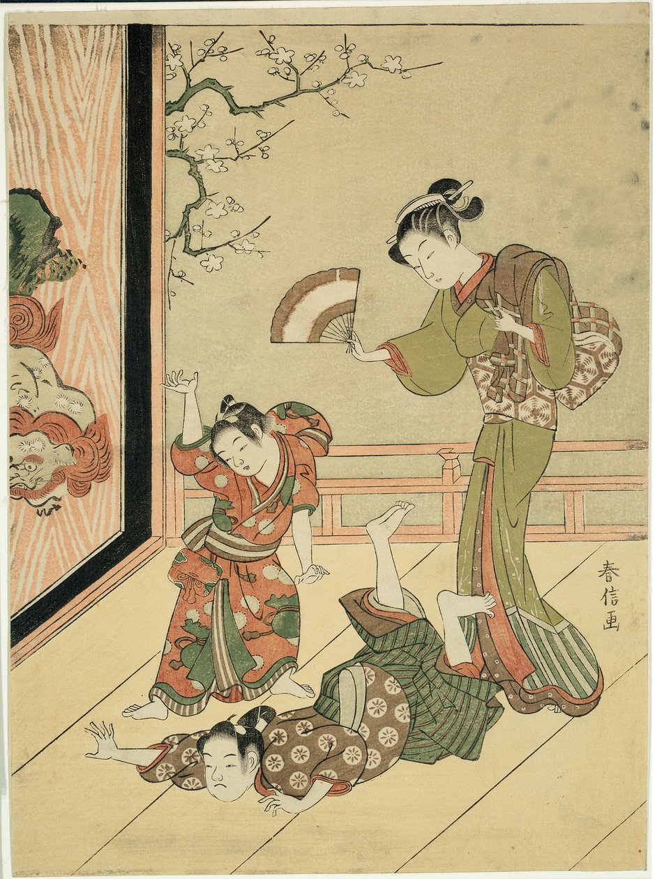 Wrestling Match (parodia Ushikawamaru i Benkei) autorstwa Suzuki Harunobu