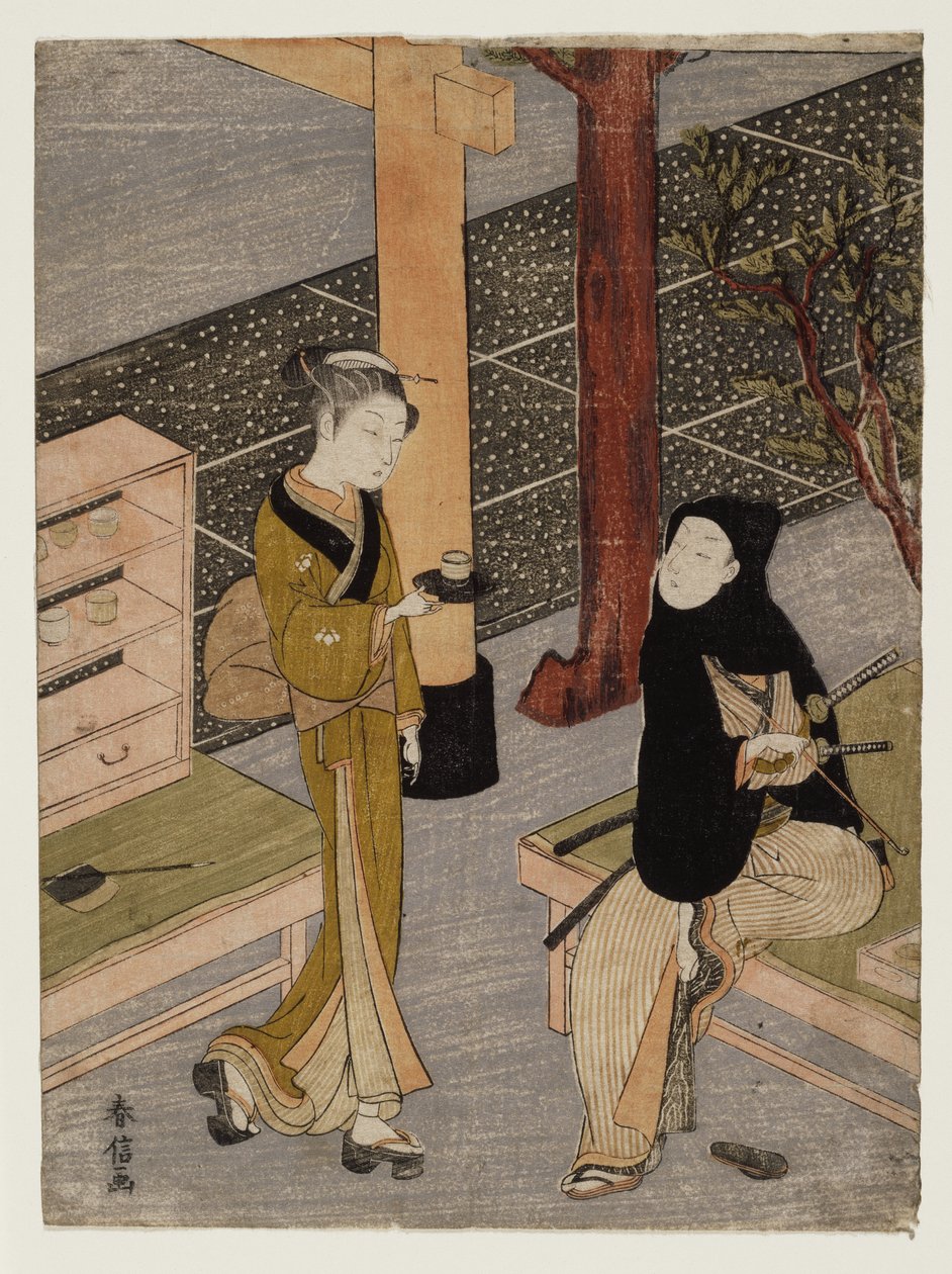 Artysta i O-sen, ca. 1769 (odbitka drzeworytowa) autorstwa Suzuki Harunobu