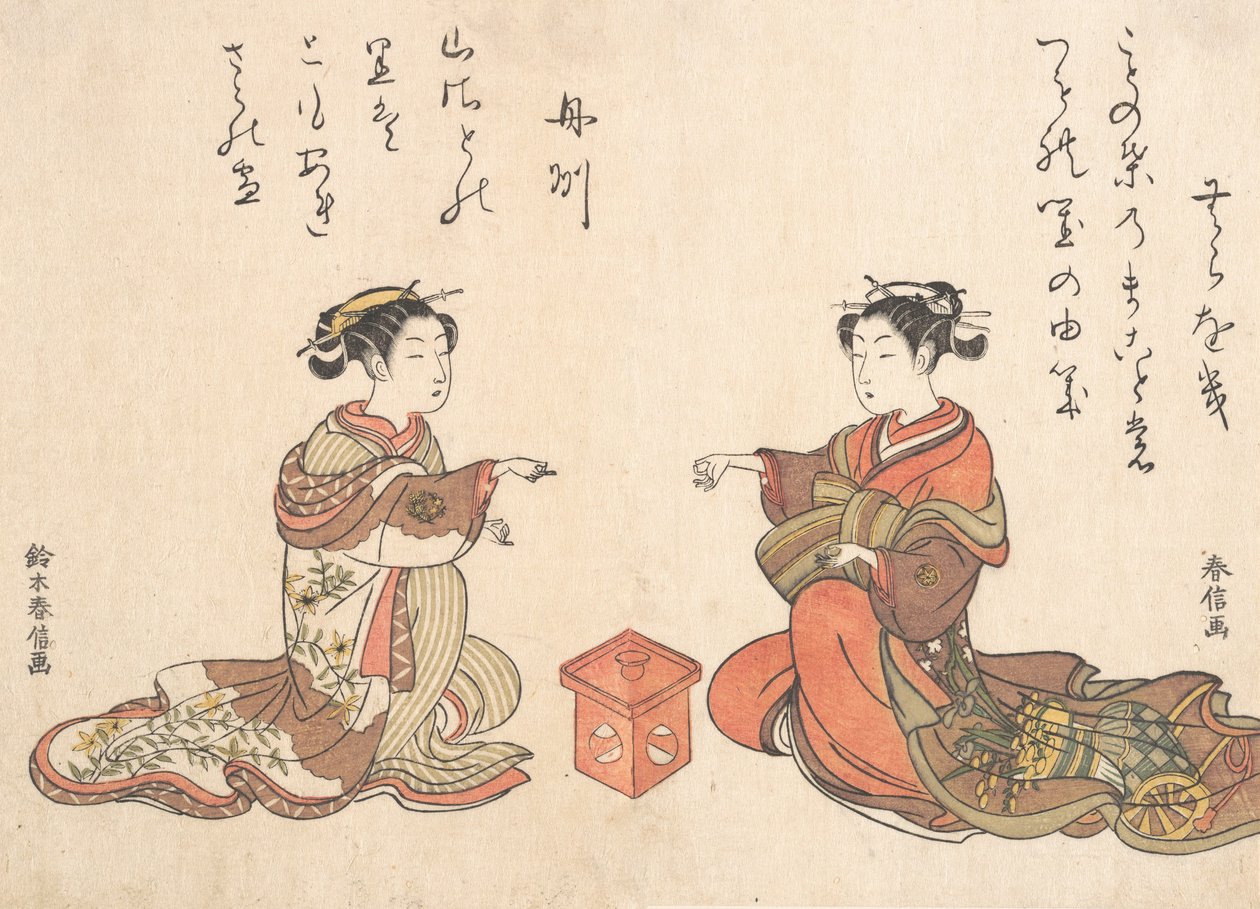 Dwie dziewczyny grają w grę na palec Kitsume Ken, 1725-1770., 1725-1770. autorstwa Suzuki Harunobu