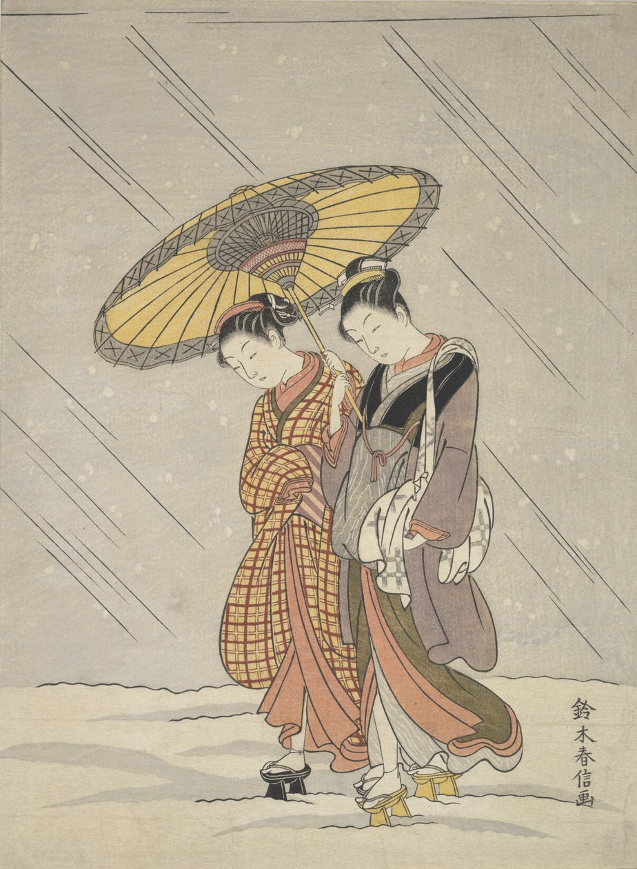 Dwie kobiety podczas burzy, 1764-72., 1764-72. autorstwa Suzuki Harunobu