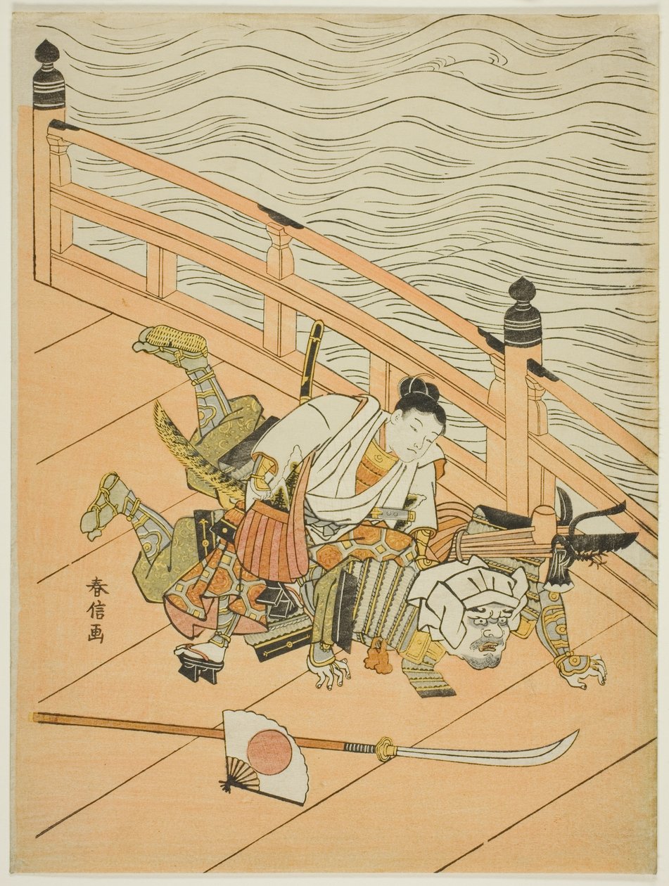 Ushiwakamaru Idea d Benkei Walka g Dźwięk Wzajemna pomoc B powód autorstwa Suzuki Harunobu