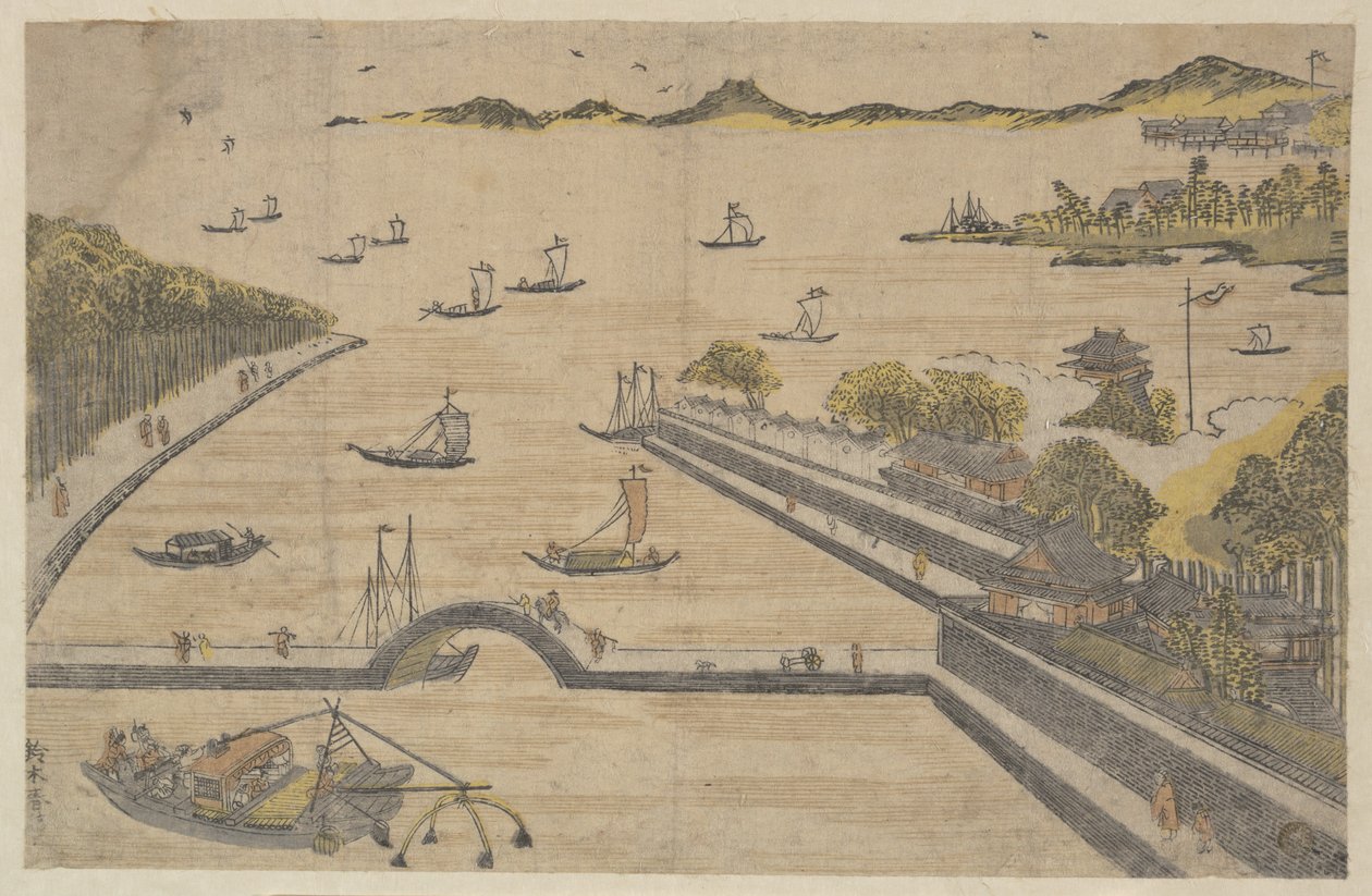 Widok Fukagawy w Edo autorstwa Suzuki Harunobu